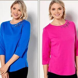 Quacker Factory Multi-Sparkle Set of 2 3/4 Sleeve Knit Tops | M